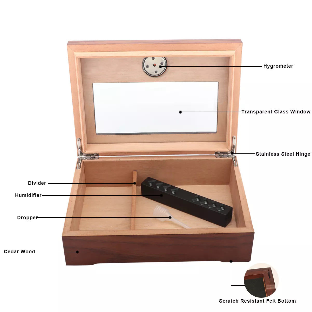 Hộp Đựng Cigar Bằng Gỗ Tuyết Tây Ban Nha, Có Thiết Bị Đo Độ Ẩm