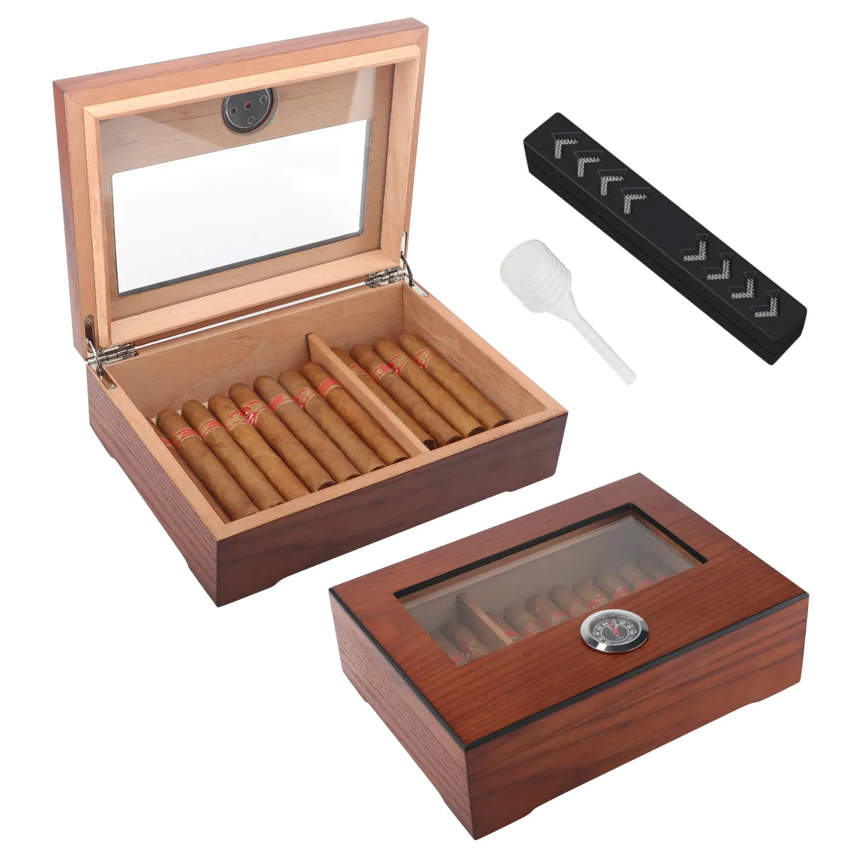 Hộp Đựng Cigar Bằng Gỗ Tuyết Tây Ban Nha, Có Thiết Bị Đo Độ Ẩm