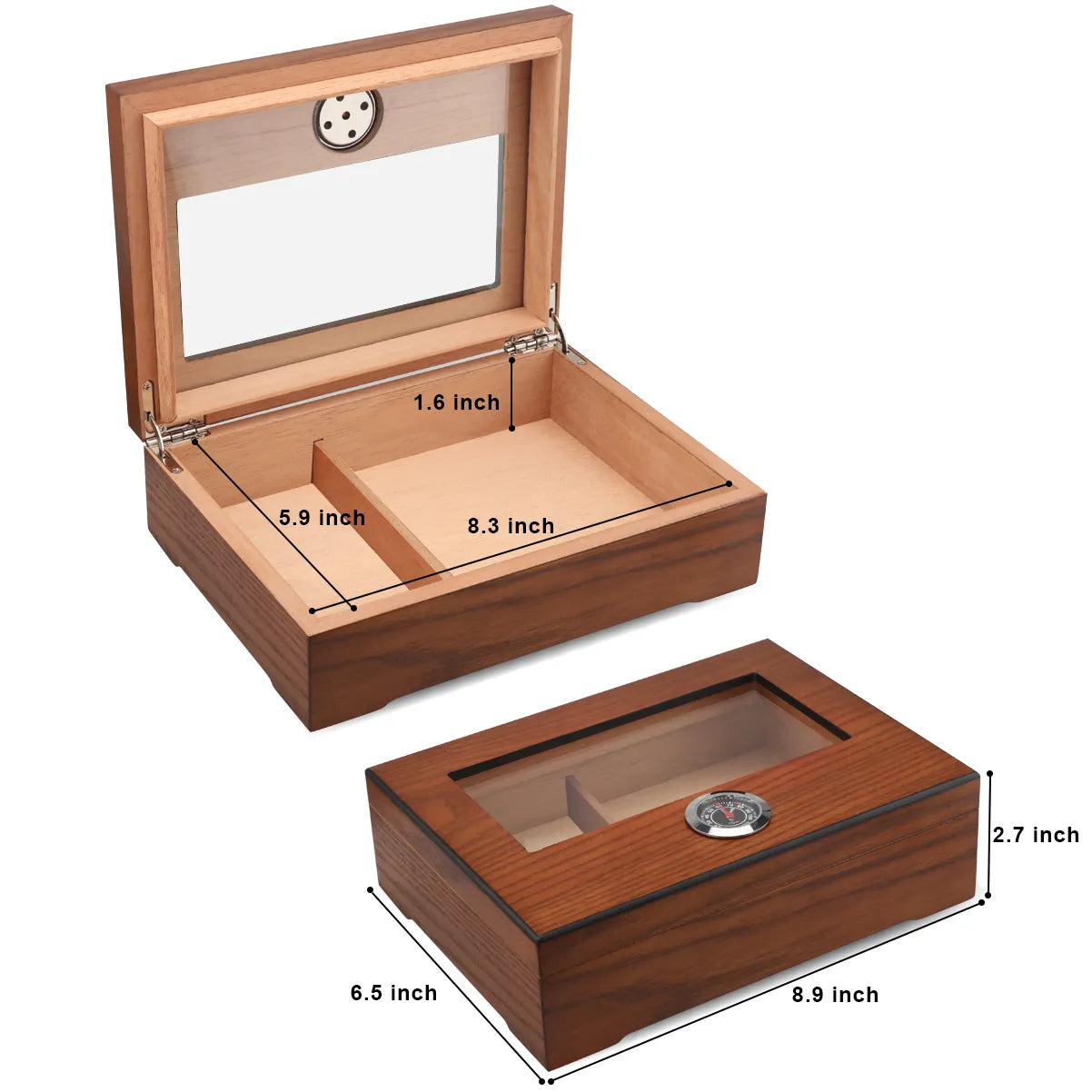 Hộp Đựng Cigar Bằng Gỗ Tuyết Tây Ban Nha, Có Thiết Bị Đo Độ Ẩm