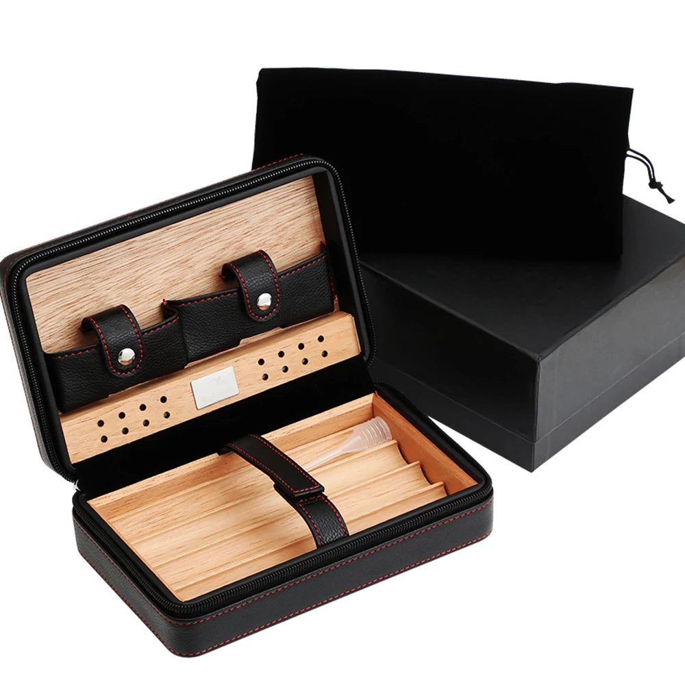 Bộ Hộp Cigar 3 Món ,Hộp Đựng, Đồ Cắt Và Bật Lửa, Da Cao Cấp