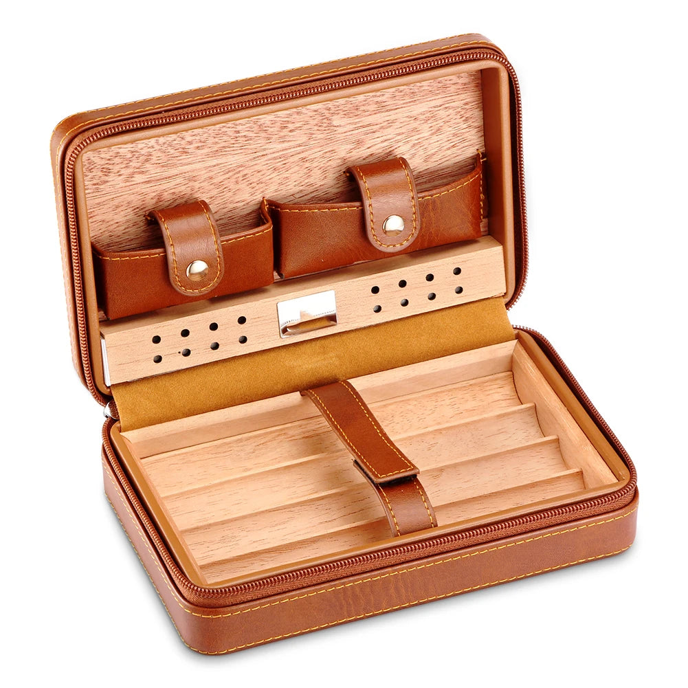 Bộ Hộp Cigar 3 Món ,Hộp Đựng, Đồ Cắt Và Bật Lửa, Da Cao Cấp